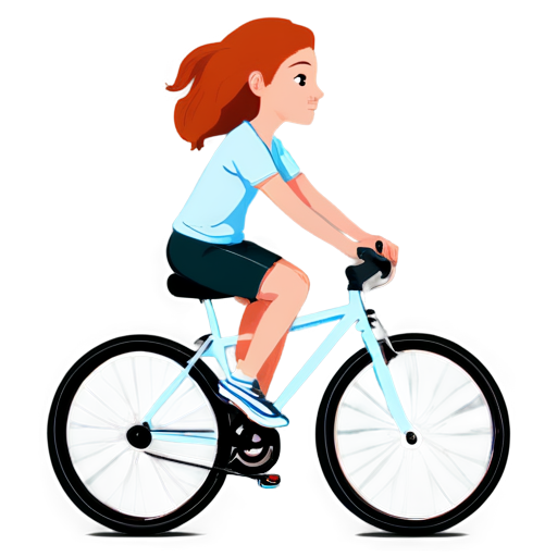 A red-haired girl athlete rides a bicycle :: contour outline and minimalism - icon | sticker