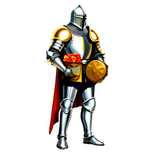 artistic art style medieval knight holding sack of gold coins - icon | sticker