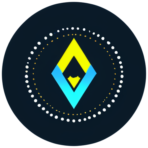 Create a circular logo representing market depth analysis on Binance. In the center, include a stylized graphic element resembling a chart or diagram with intersecting lines or arrows symbolizing the interaction of bids (demand) and asks (supply). Surround the diagram with small dots or circles representing data metrics at various depths. Incorporate the abbreviation "Delta" or the symbol "Δ" to indicate the subtraction of bids from asks. Use a blue color scheme for the entire logo. - icon | sticker