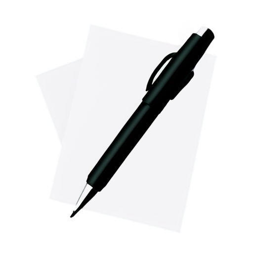 Create a minimalist icon of a single sheet of paper with a slight fold at the bottom right corner. Include a small, simple pen nib in the bottom corner, emphasizing document creation. Use clean lines and a consistent stroke width. - icon | sticker