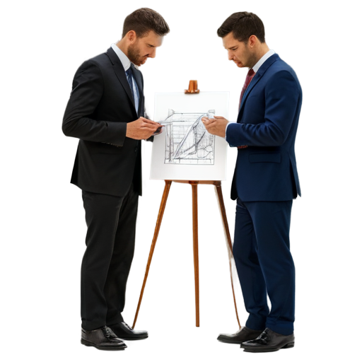Two people in suits are studying a drawing - icon | sticker