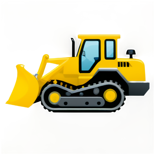 flat minimalistic icon for Company for rental of construction equipment. Main component is buldozer, side view - icon | sticker