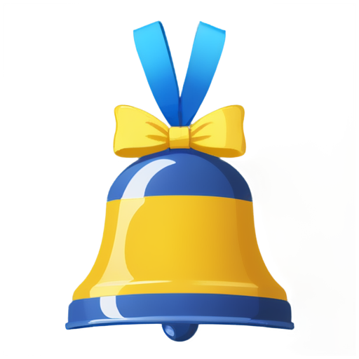 school blue and yellow bell with bright ribbons, transparent png style - icon | sticker