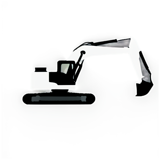 excavator, side view, flat, minimalistic, black and white - icon | sticker