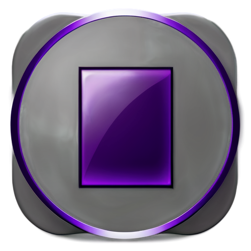 Simplified icon. Dark gray background and a purple border near with rounded egdes. Top-down view on simplified white outlines of grograms' windows stacked on each other and an abstract gray cursor over them - icon | sticker