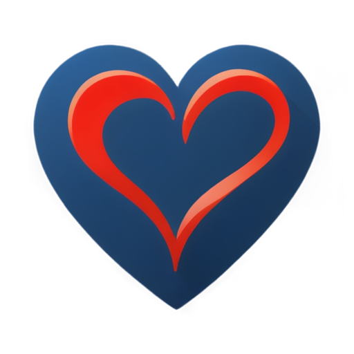 A stylized red heart, emitting dark blue sound waves, flat vector illustration, minimalist style, on a white background, modern sans-serif font. - icon | sticker