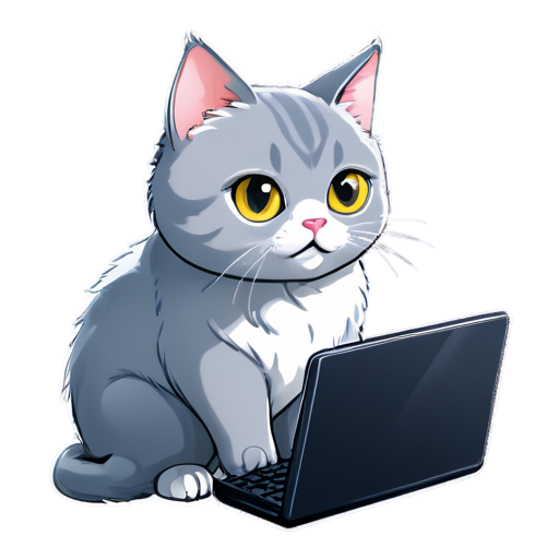 Chartreux cat is playing computer game, simple - icon | sticker