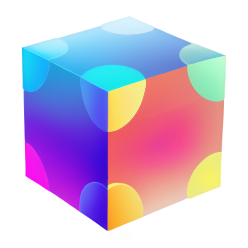 A colorful cube with a transparent texture. One vertex of the cube is in the center of the picture, making the entire graphic look like a regular hexagon. To be suitable for use as a software logo, the entire picture must be symmetrical in the center and left and right. - icon | sticker