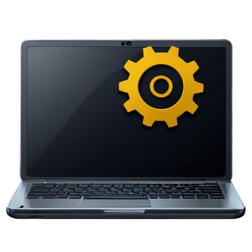 a simplified laptop with cogs on the screen - icon | sticker