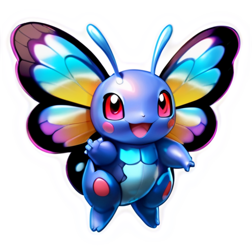 Epic full-body illustration of Butterfree pokemon, flying gracefully in a vibrant meadow, detailed wing texture, lush flower field background, dynamic lighting, high-definition. - icon | sticker