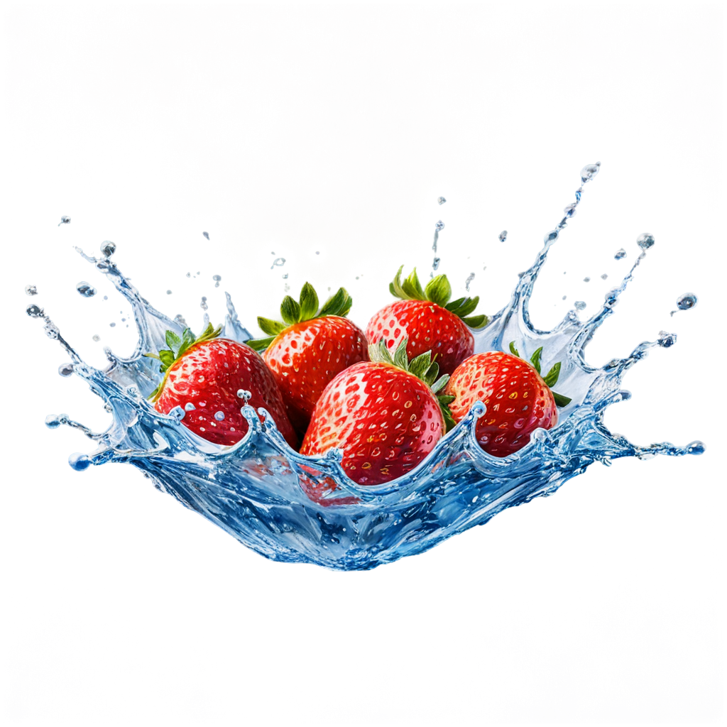 liquid explosion,strawberry,deep background,commercial photography,bright environment,studio lighting,OC rendering,super details,solid color isolation platform,professional photography,color grading, - icon | sticker