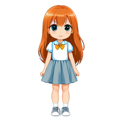 Little girl, long orange hair, gray eyes, in a cartoon dress, sweetheart - icon | sticker