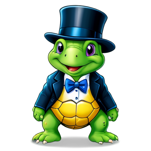 A friendly tortoise in suit and a top hat - for coloring book - icon | sticker