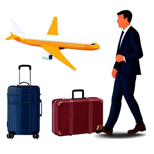 work migration with baggage, airplane and visa concept - icon | sticker