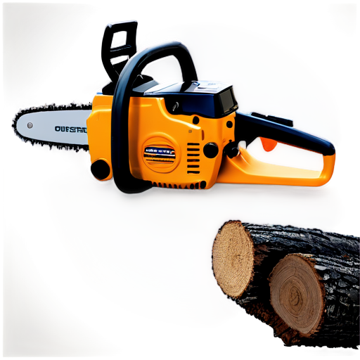 Generate a high-quality image of a professional chainsaw. The chainsaw should have a sleek, modern design with a vibrant orange and black color scheme. Ensure the chainsaw is depicted with a detailed body, including the chain, handle, and motor components. The background should be simple and gradient, allowing the chainsaw to be the main focus of the image. The lighting should highlight the metallic and plastic textures of the chainsaw, giving it a realistic and polished appearance. - icon | sticker