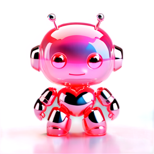 Holographic pink robot's heart - icon | sticker