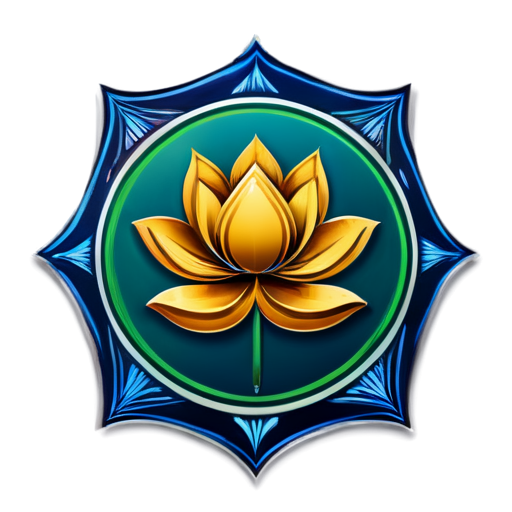 stock market trading badge with a line art lotus flower in the middle - icon | sticker