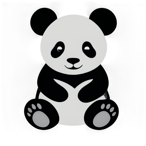 Sitting baby panda holding a deck of cards, black and white, ultra simplistic - icon | sticker