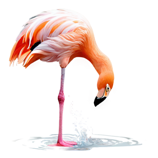 Pink flamingo, waves touching its paws, head turned to the side. Beautiful feathers are clearly visible. - icon | sticker