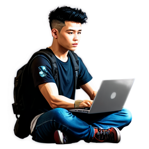 Cyberpunk young man with laptop - icon | sticker