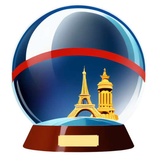 Transparent glass sphere without any base or stand, with Paris inside sphere and olympic games - icon | sticker