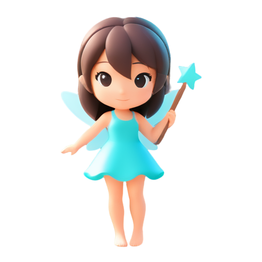 chibi fairy girl shoot magic from her staff, 3d - icon | sticker