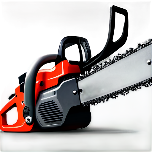 Chainsaw in realistic techno punk style in red shades - icon | sticker